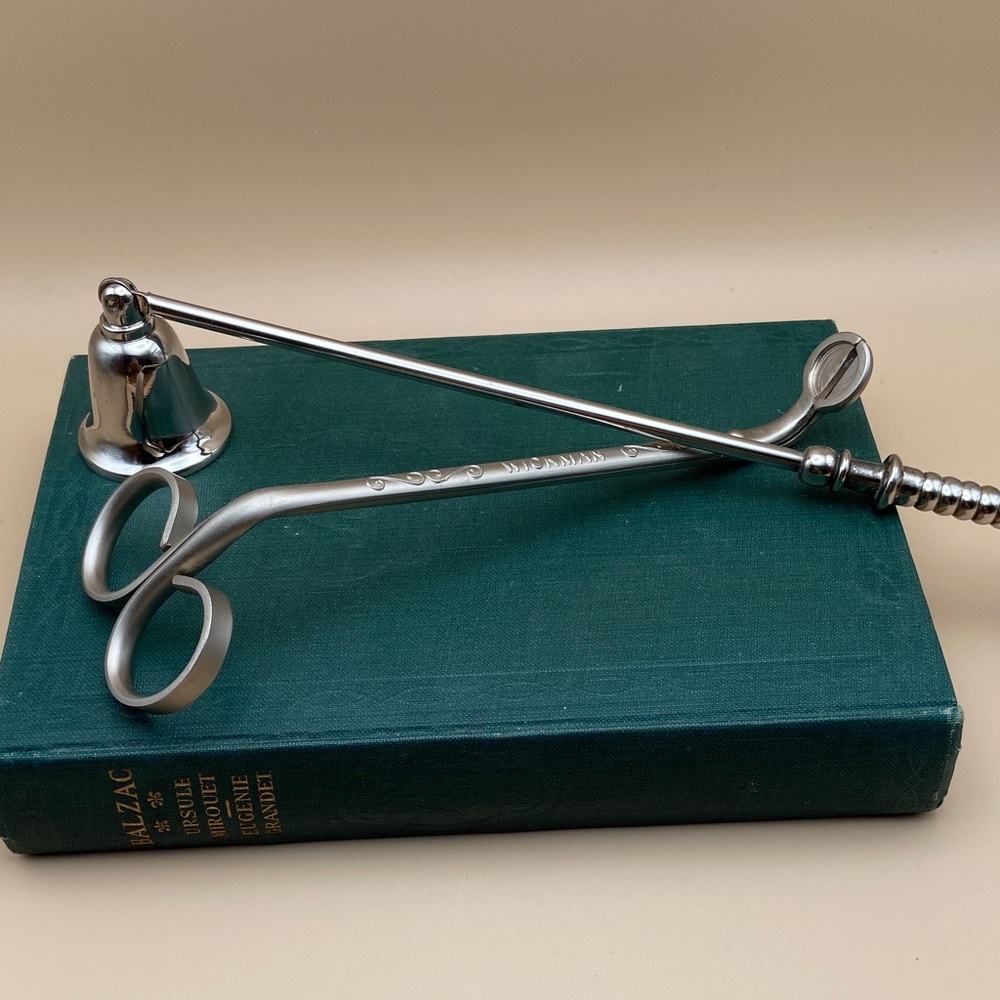Silver plated Metal Candle Snuffer and Wickman Pewter Finish Wick Trimmer
